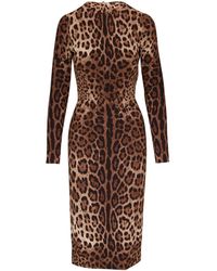 Dolce & Gabbana - Long-sleeve Leopard-print Dress - Lyst