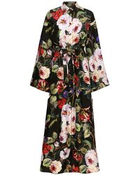 Dolce & Gabbana - Rose-Print Silk Shirtdress - Lyst