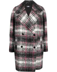 Karl Lagerfeld - Check Double-breasted Coat - Lyst
