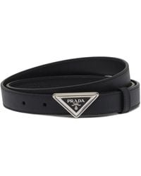 Prada - Logo-Buckle Saffiano Leather Belt - Lyst