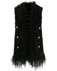 Balmain Fringed Tweed Waistcoat - Black