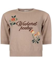 Weekend by Maxmara - Floral-Intarsia Short-Sleeve Sweater - Lyst