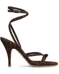 3Juin - Leopard-Print Bow-Detail Suede Heeled Sandals - Lyst