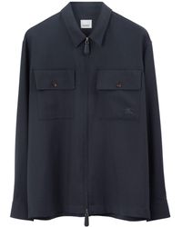 Burberry - Logo-embroidered Zip-up Wool Shirt - Lyst