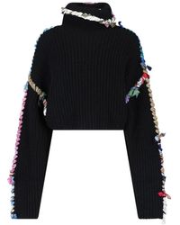 Marine Serre - Regenerated Silk Scarves Cropped High-Neck Sweater - Lyst
