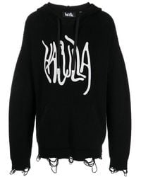 Haculla - Logo-Print Distressed Knitted Hoodie - Lyst
