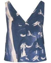 ODEEH - Abstract-Print Sleeveless V-Neck Cotton Blouse - Lyst
