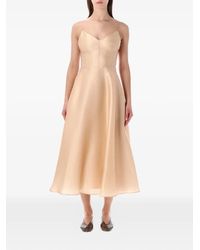 Alberta Ferretti - Organza Midi-Jurk Met V-Hals - Lyst