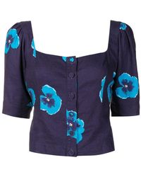 Isolda - Button-front Floral-print Blouse - Lyst
