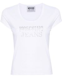 Moschino Jeans - T-Shirt mit Strass-Logo - Lyst