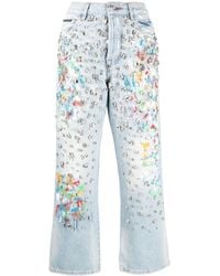 Philipp Plein - Cropped Rhinestone-embellished Jeans - Lyst