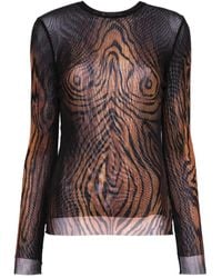 Jean Paul Gaultier - Mesh-Oberteil mit Holz-Print - Lyst