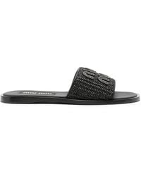 Miu Miu - Raffia-Effect Woven Fabric Slides - Lyst