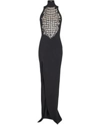 Balmain - High-Neck Embellished Slit Maxi Dress - Lyst