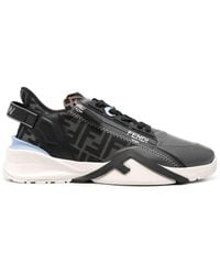 Fendi - Flow Leather And Ff Fabric Sneakers - Lyst