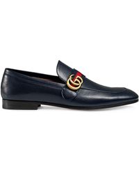 Gucci Mocassins en cuir avec ruban Web GG - Bleu
