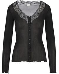 Saint Laurent - Lace-Trim Ribbed Cardigan - Lyst