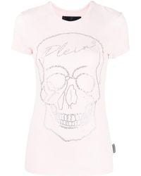 Philipp Plein - T-shirt Met Kristallen Doodskop - Lyst