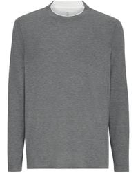 Brunello Cucinelli - Silk And Cotton Lightweight-Jersey Long-Sleeve Crew-Neck T-Shirt With Contrast-Detail - Lyst
