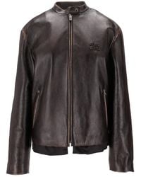 Miu Miu - Nappa Leather Logo Jacket - Lyst