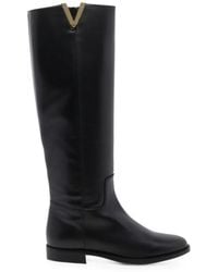 Via Roma 15 - V-Logo Leather Knee-High Boots - Lyst