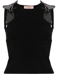 Twinset - Lace-Detail Ribbed-Knit Top - Lyst
