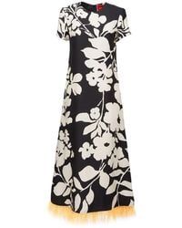 La DoubleJ - Swing Feather-Trim Silk Maxi Dress - Lyst