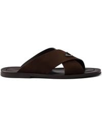 Prada - Suede Crisscross Slides - Lyst