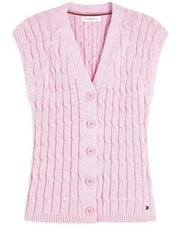 Tommy Hilfiger - Cable-Knit Sleeveless Cardigan - Lyst