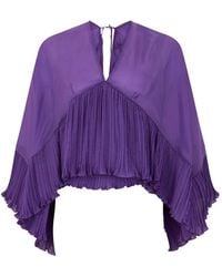 Alberta Ferretti - Pleated-Trim Wide-Sleeves Blouse - Lyst