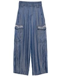 Liu Jo - Floral Embroidered Wide-Leg Pants - Lyst