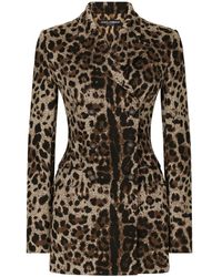 Dolce & Gabbana - Double-Breasted Wool Turlington Jacket With Jacquard Leopard Design - Lyst