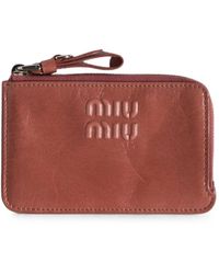 Miu Miu - Embossed-Logo Leather Card Holder - Lyst