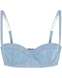 Gcds - Logo-Embellished Denim Bustier Top - Lyst
