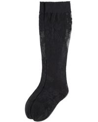 Valentino Garavani - Chaussettes À Fleurs En Lycra Hauteur Genoux - Lyst