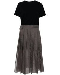 Sacai - Layered Pleated Midi Dress - Lyst