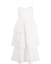 Self-Portrait - Tiered Broderie Anglaise Cotton-voile Midi Dress - Lyst