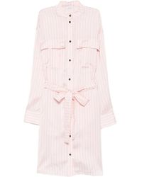 Ferragamo - Belted Striped Midi Shirt Dress - Lyst