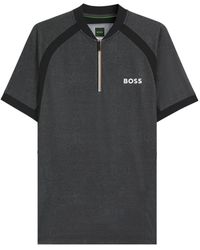BOSS - Panelled Zip-Neck T-Shirt - Lyst