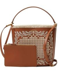 Veronica Beard - Eyelet Feedbag Kleine Bucket-Tas Met Borduurwerk - Lyst