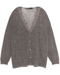 Bimba Y Lola - Long-Melange Wool And Lace Cardigan - Lyst