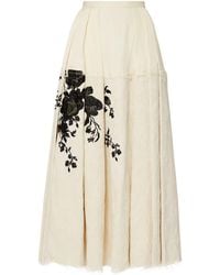 Erdem - Neutral Floral Embroidered Pleated Skirt - Lyst