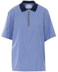 Sacai - Striped Zip Polo Shirt - Lyst