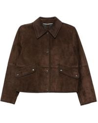 The Jackie Leathers - Corduroy-Collar Leather Jacket - Lyst