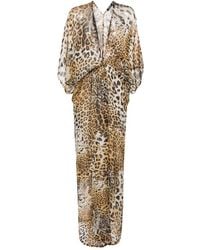 Roberto Cavalli - Leopard-Print Silk Beach Dress - Lyst