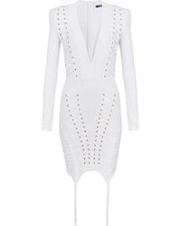 Balmain - Lace-Up Detail Knitted Dress - Lyst
