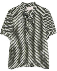 iBlues - Geometric-Print Pussy-Bow-Collar Blouse - Lyst