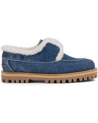 Le Silla - Denim Shearling-Trim Slip-On Loafers - Lyst
