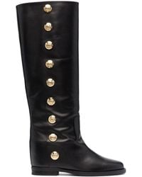 Via Roma 15 - Gold-button Knee-high Leather Boots - Lyst