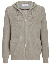 Brunello Cucinelli - Cashmere English Rib Hooded Knit Sweatshirt With Logo And Zipper - Lyst